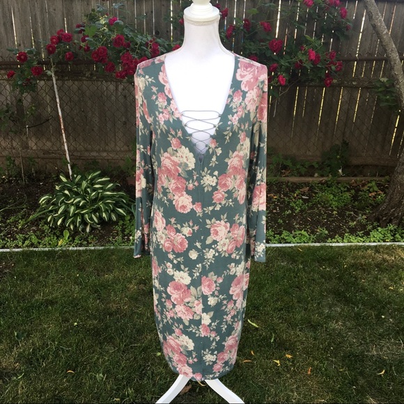 BOLD Elements Floral Long Sleeve Lace Up Dress - Picture 2 of 8